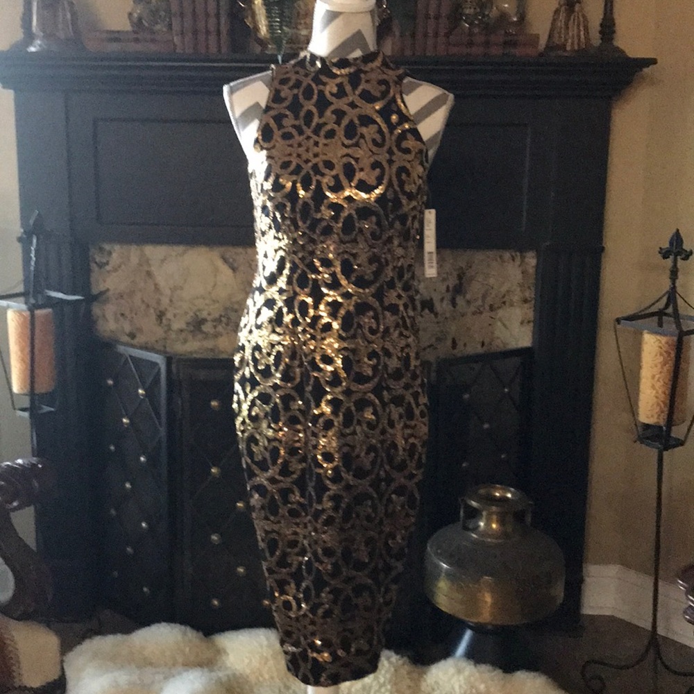 Gianni Bini black/gold sequins cocktail dress